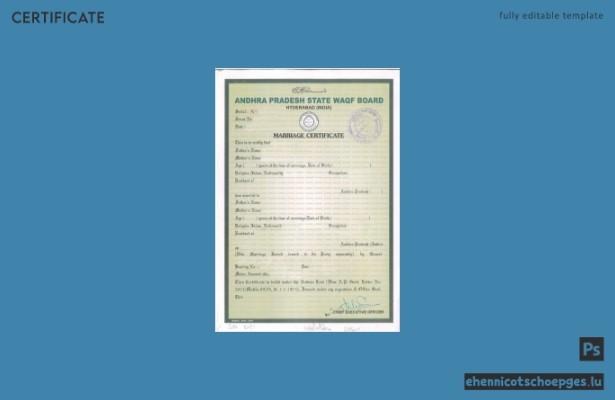 Beispiel einer Heiratsurkunde des WAQF-Ausschusses des indischen Bundesstaates Andhra Pradesh